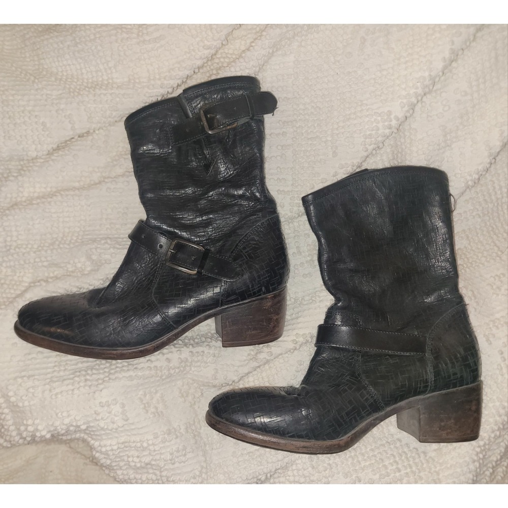 Ugg Collection Italy Conchetta Black‎ Crosscut Leather Biker Boots size 8